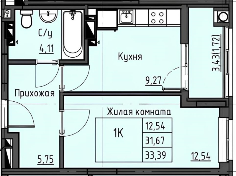 Планировка квартиры 1-комнатная